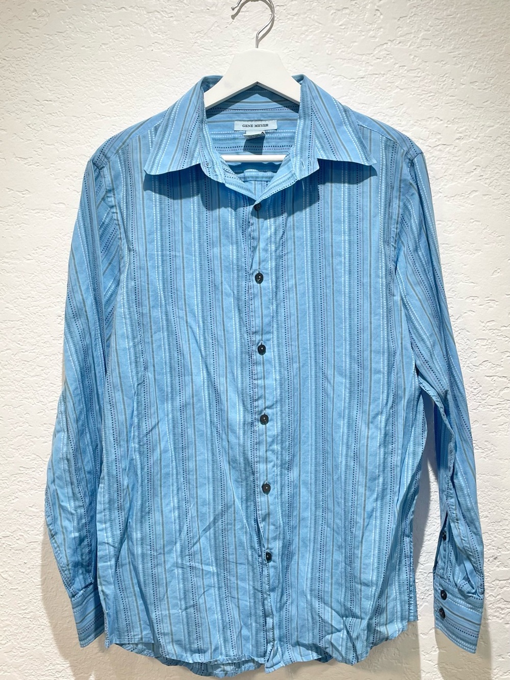 Light Blue Striped Button-Up Shirt Size M 100% Cotton Gene Meyer